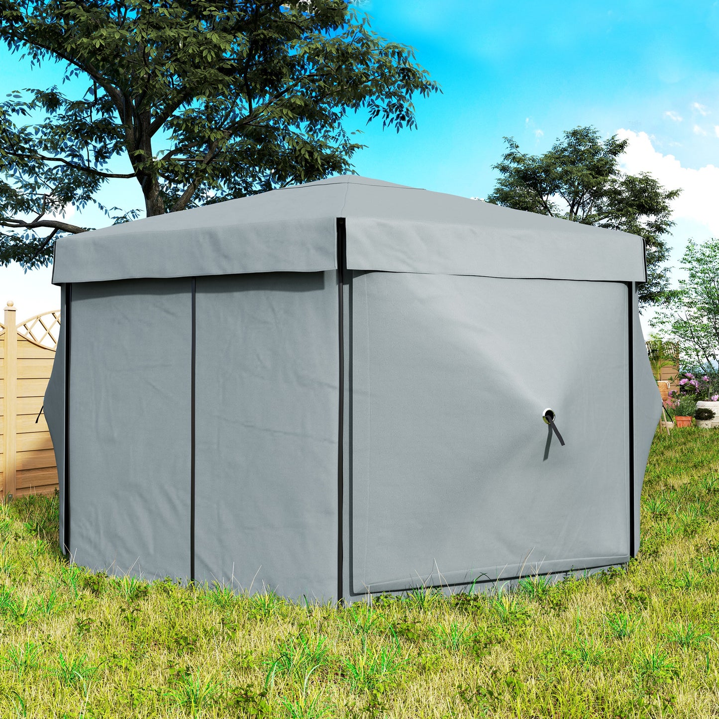 3 x 3(m) Hexagon Pop Up Gazebo with 5 Sides, Netting, Light Grey