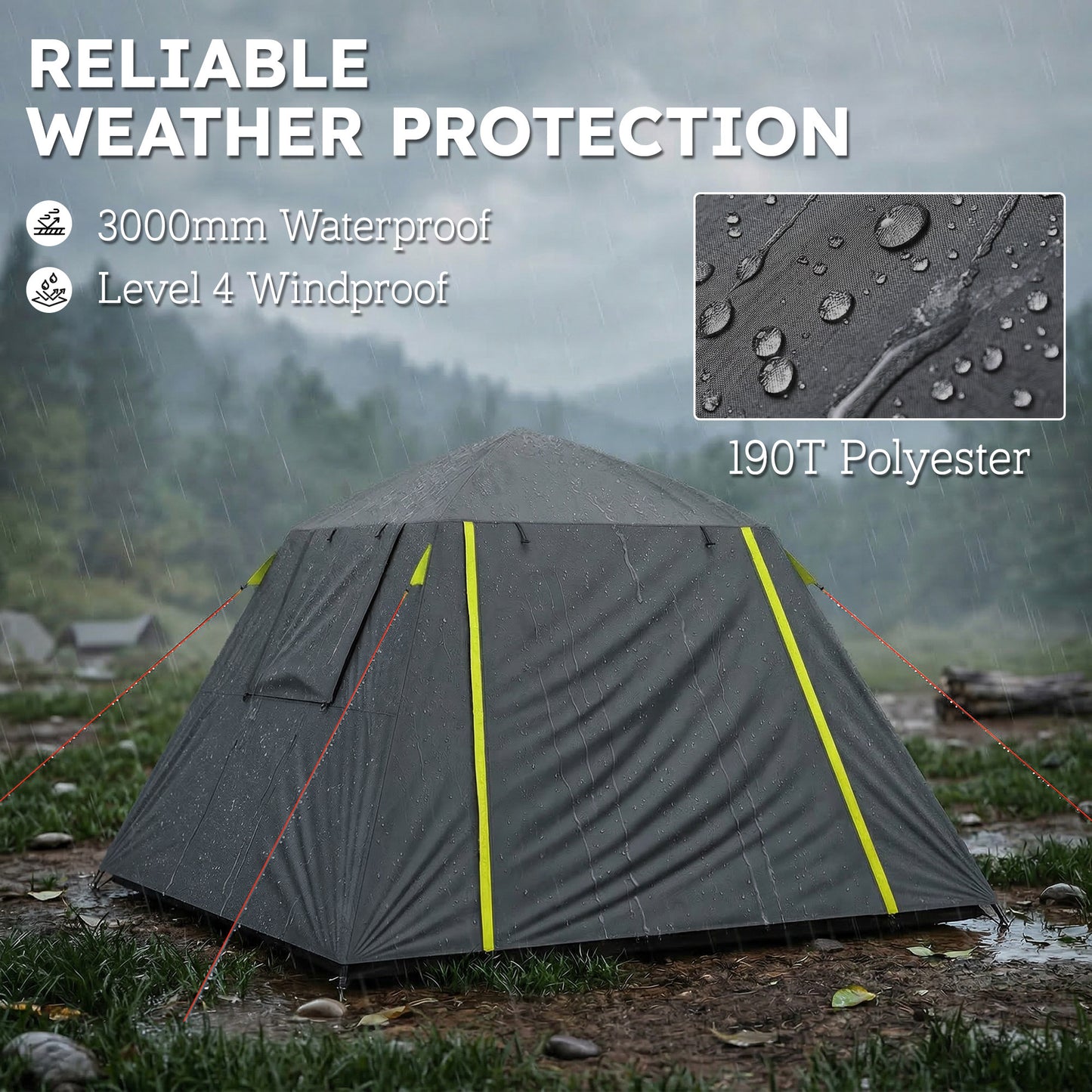 Camping Tent, 2 Man Dome Tent with 2 Doors and 2 Windows, 3000mm Waterproof, with Sewn-in Groundsheet, Carry Bag and Top Hook for Fishing Hiking Festival, Grey & Green