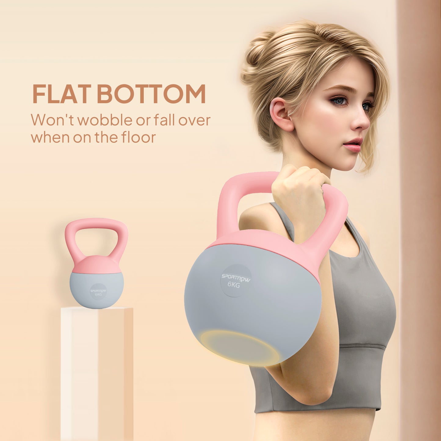 6KG Kettlebell with Soft Body and Non-Slip Handle, Pink and Grey