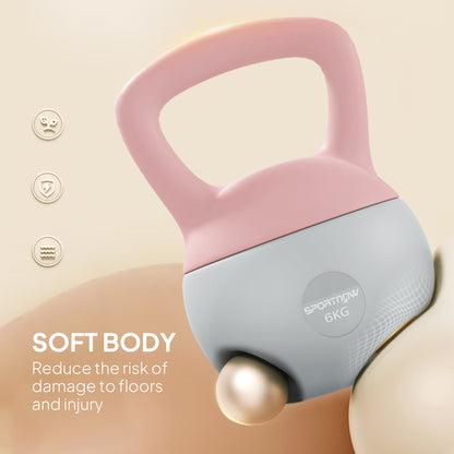 6KG Kettlebell with Soft Body and Non-Slip Handle, Pink and Grey