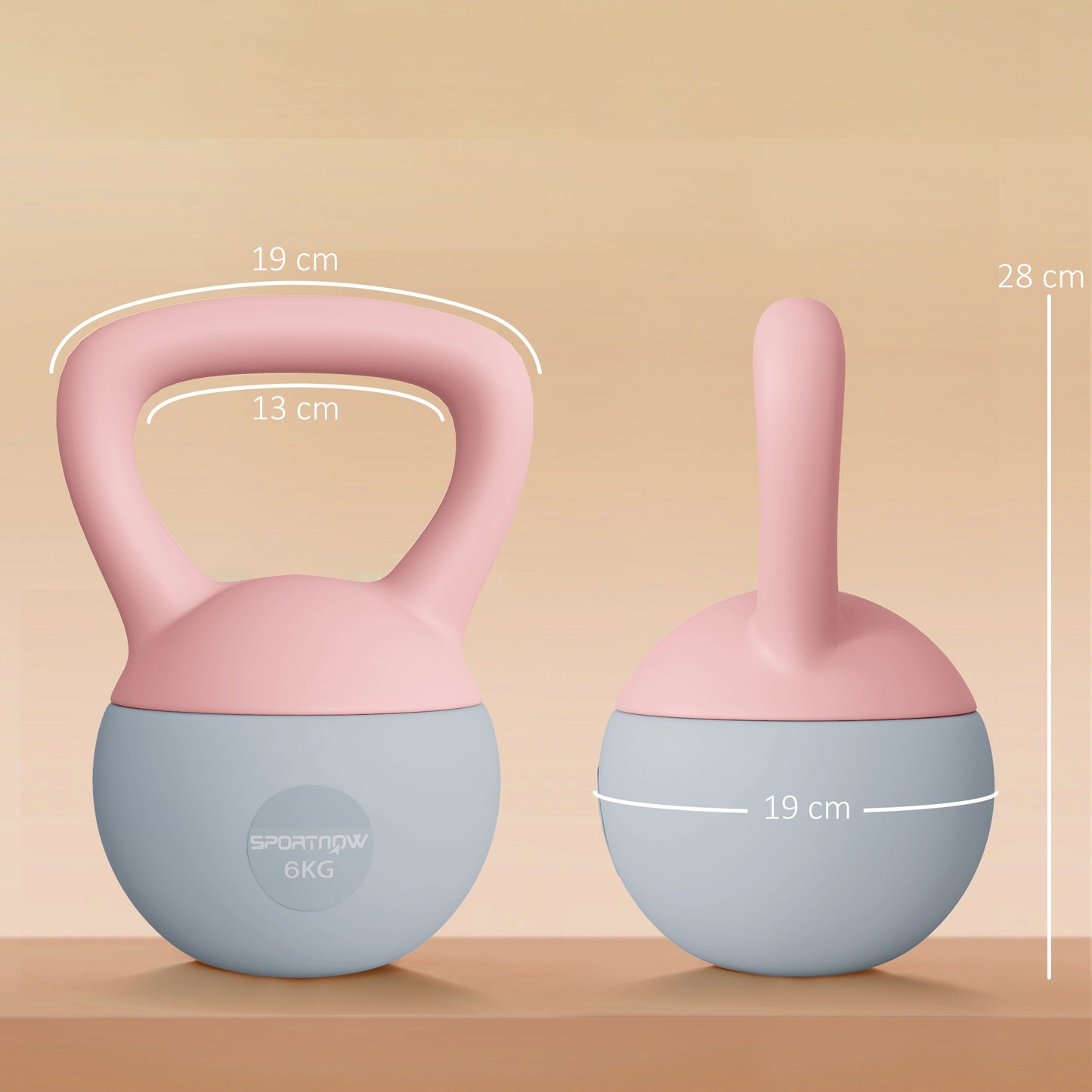 6KG Kettlebell with Soft Body and Non-Slip Handle, Pink and Grey