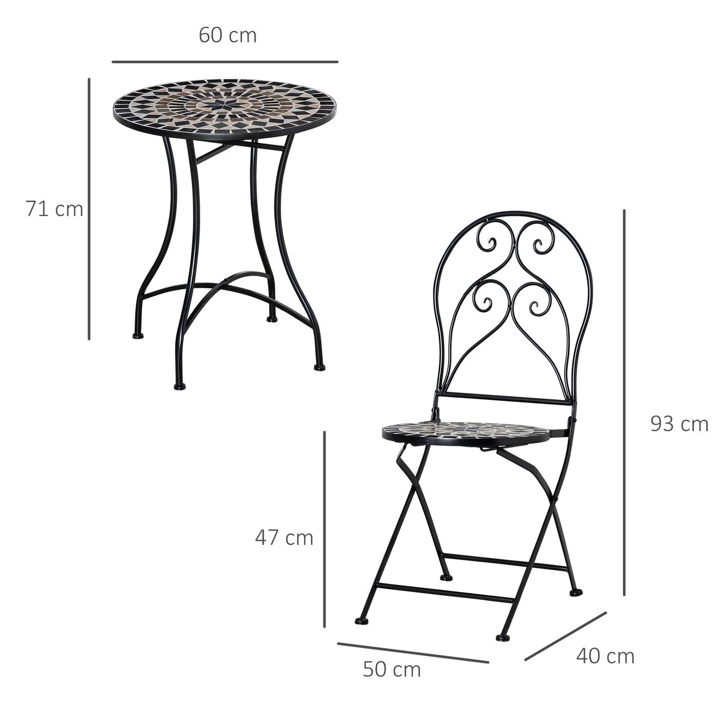 3 PCs Garden Bistro Set W/ Balcony Table and Chairs Metal Frame