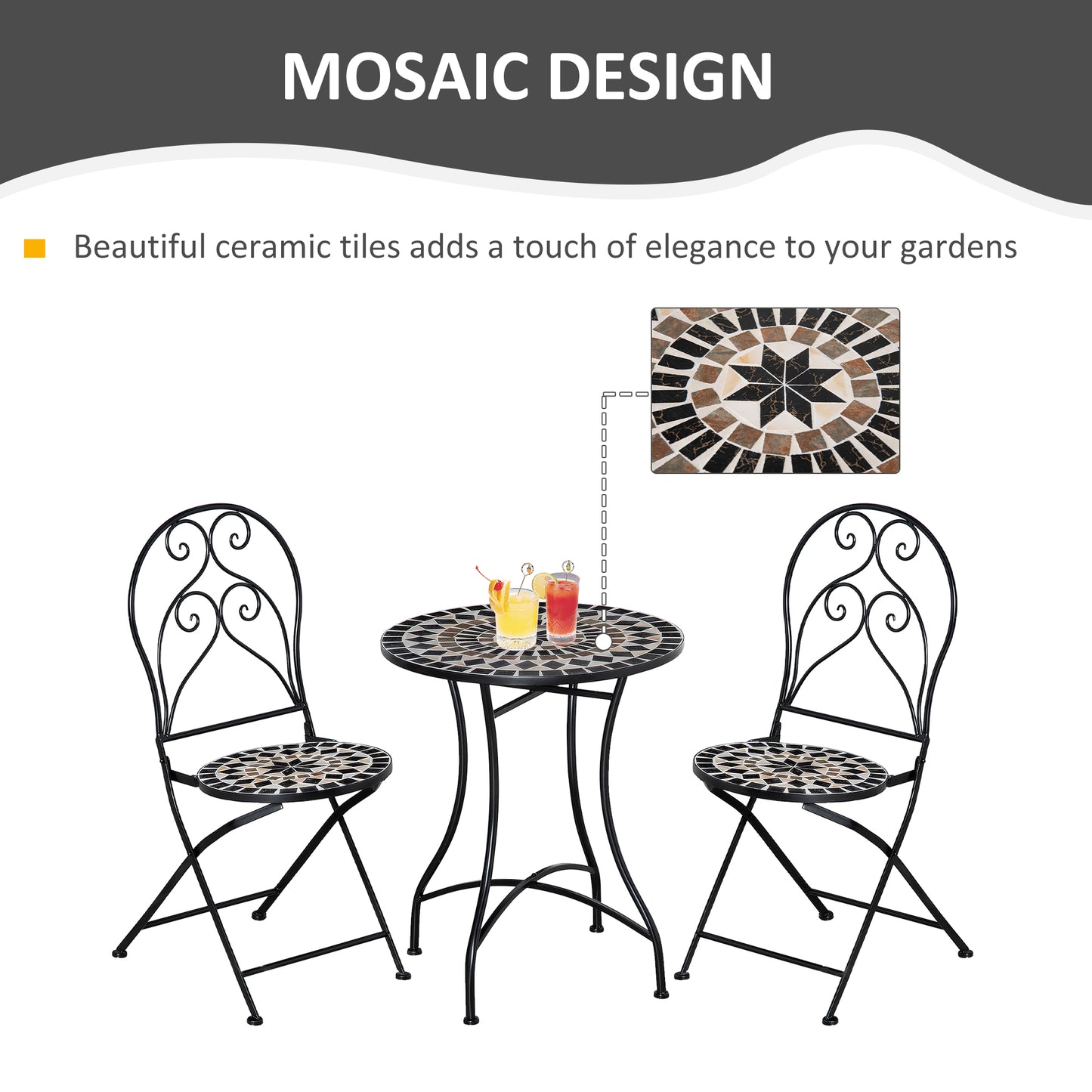 3 PCs Garden Bistro Set W/ Balcony Table and Chairs Metal Frame