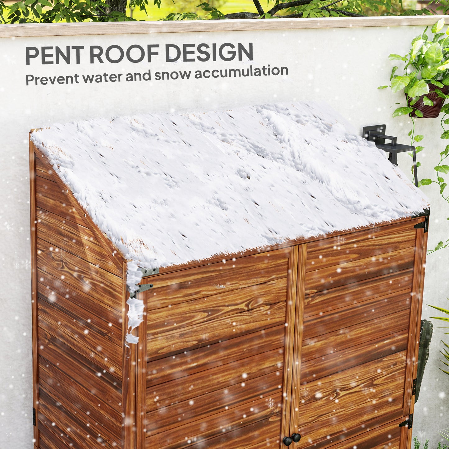 Wooden Garden Storage Shed w/Double Doors and Shelves, Mixed-Brown