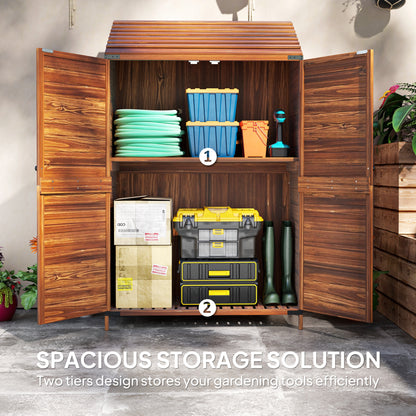 Wooden Garden Storage Shed w/Double Doors and Shelves, Mixed-Brown