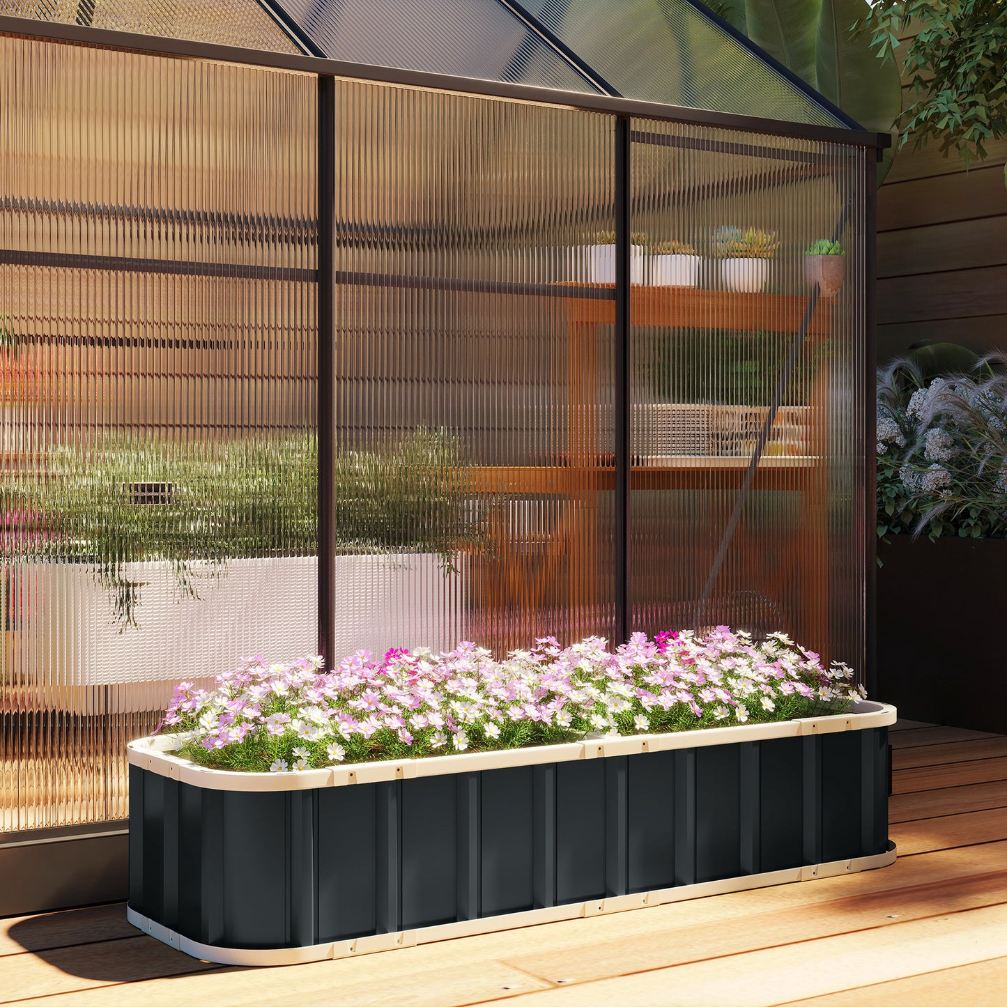 Galvanised Raised Garden Bed with Gloves, Dark Grey