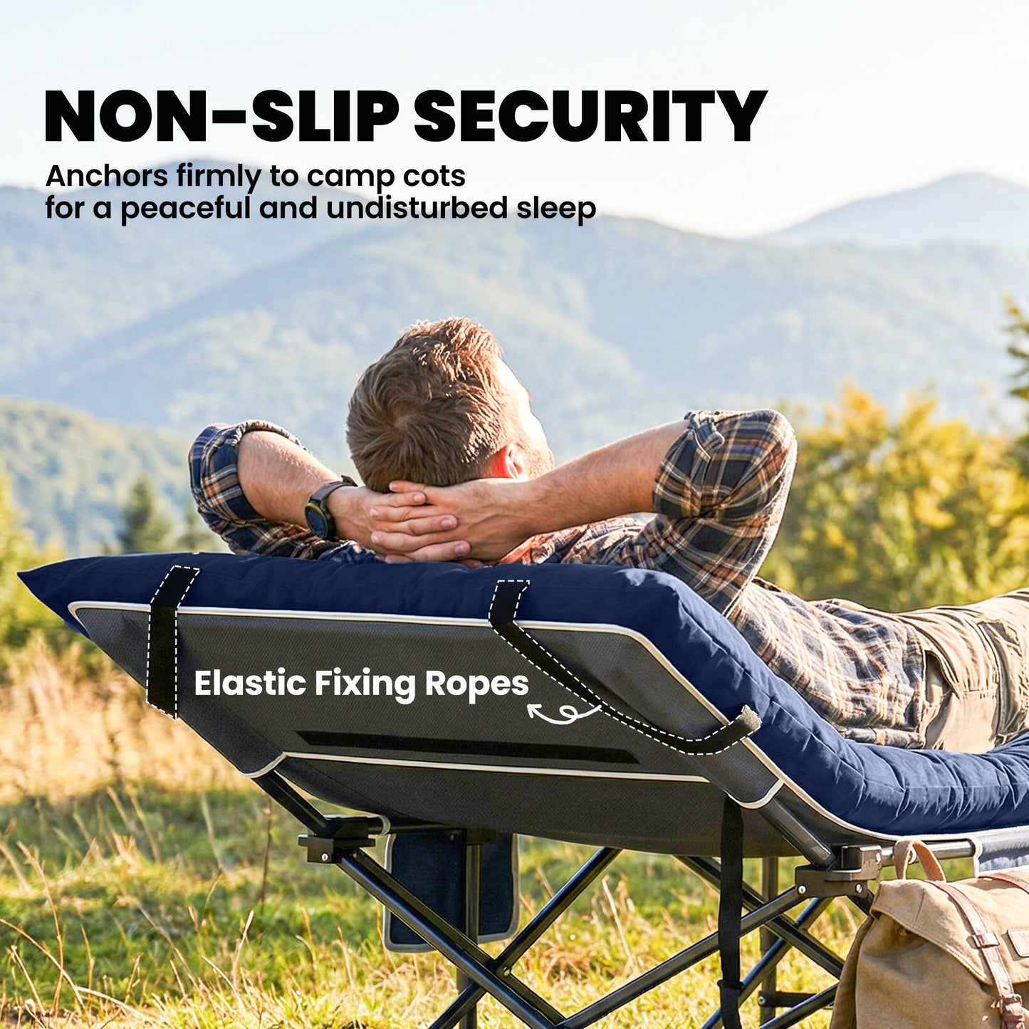 Sleeping Mat, Foldable Camping Pad with Elastic Straps Dark Blue