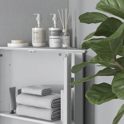 Corner Bathroom Cabinet, Recessed Doors and Adjustable Shelf, White