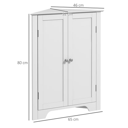 Corner Bathroom Cabinet, Recessed Doors and Adjustable Shelf, White