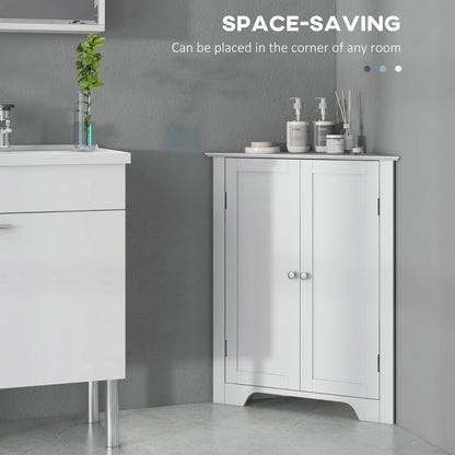 Corner Bathroom Cabinet, Recessed Doors and Adjustable Shelf, White