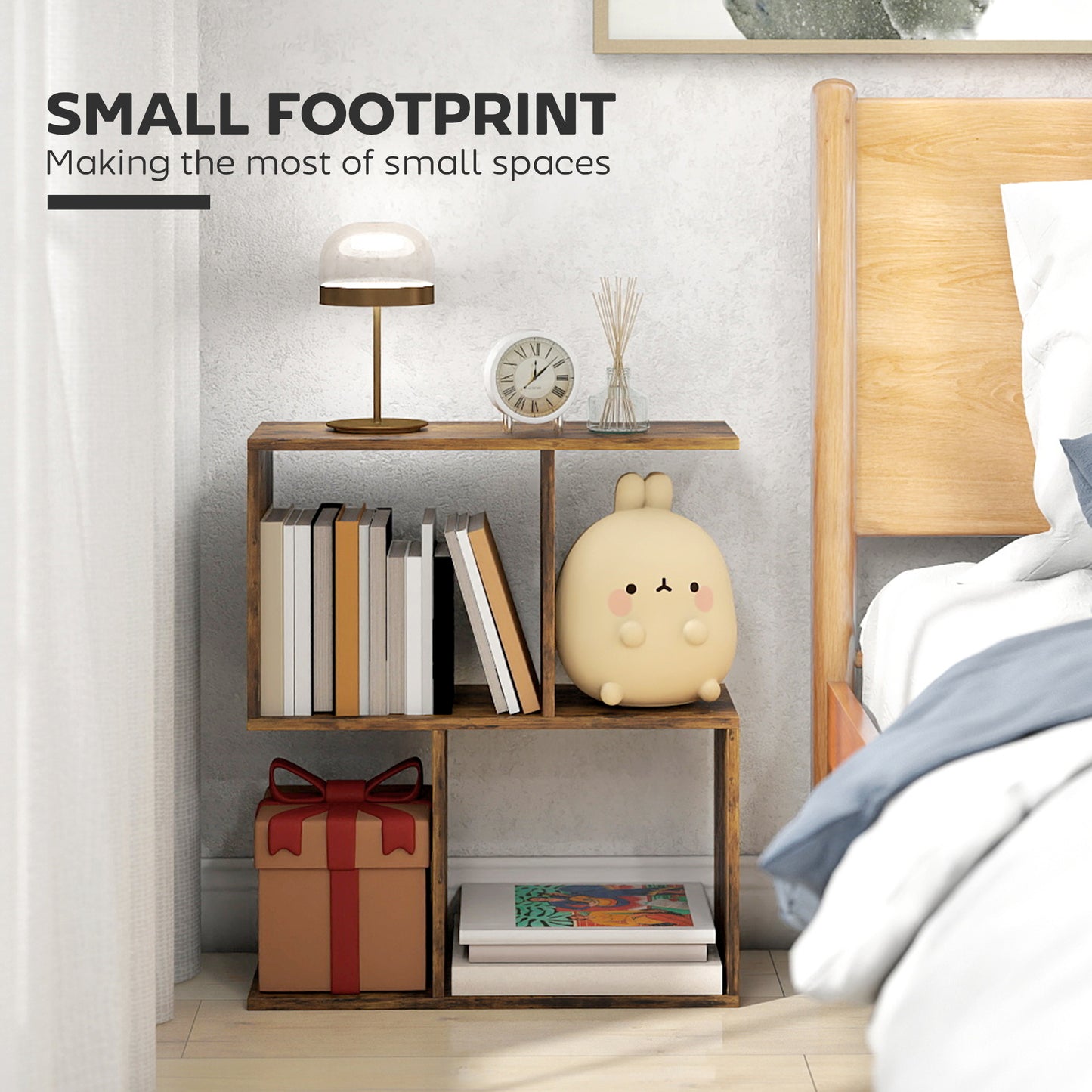 Side Table, Narrow End Table with Storage Shelves, Rustic Brown