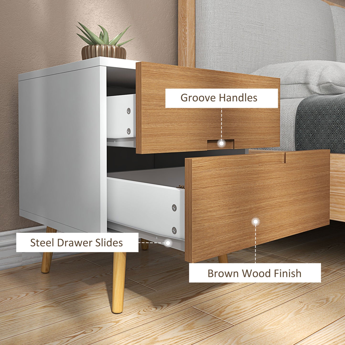 Bedside Table with 2 Drawers for Bedroom, Living Room