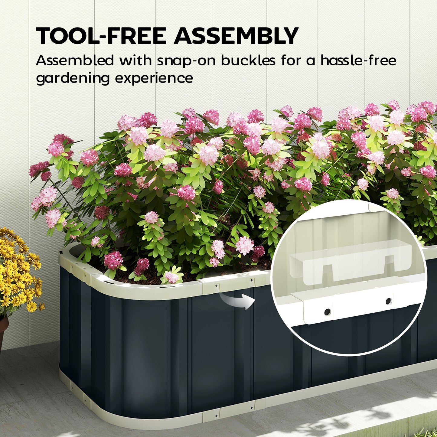 Galvanised Raised Garden Bed with Gloves, Dark Grey