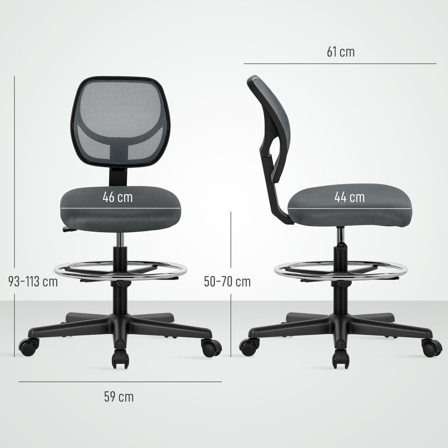 Swivel Mesh Office Chair w/ Adjustable Footrest Ring, Charcoal Grey