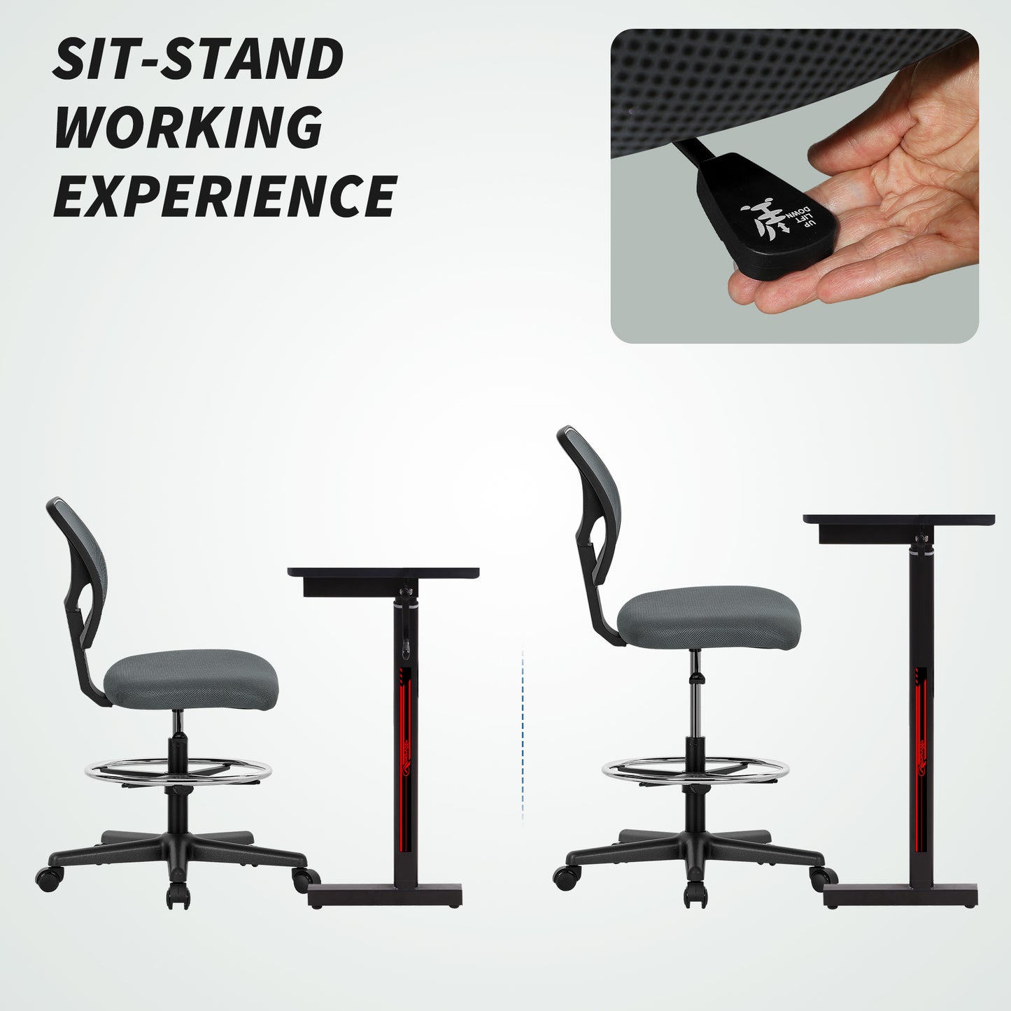 Swivel Mesh Office Chair w/ Adjustable Footrest Ring, Charcoal Grey