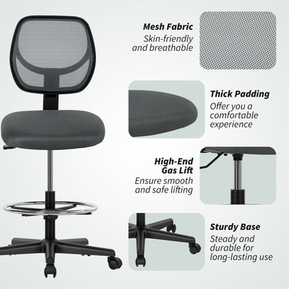 Swivel Mesh Office Chair w/ Adjustable Footrest Ring, Charcoal Grey