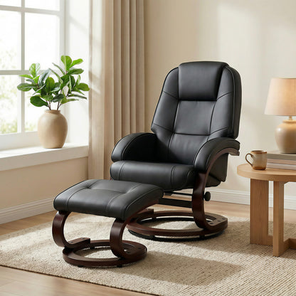 Recliner Chair with Footstool, Swivel Recliner Armchair, Black