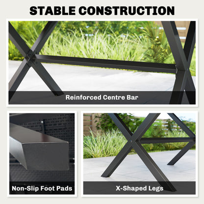 Garden Dining Table, Outdoor Table for 6, Wood Effect Top, Black