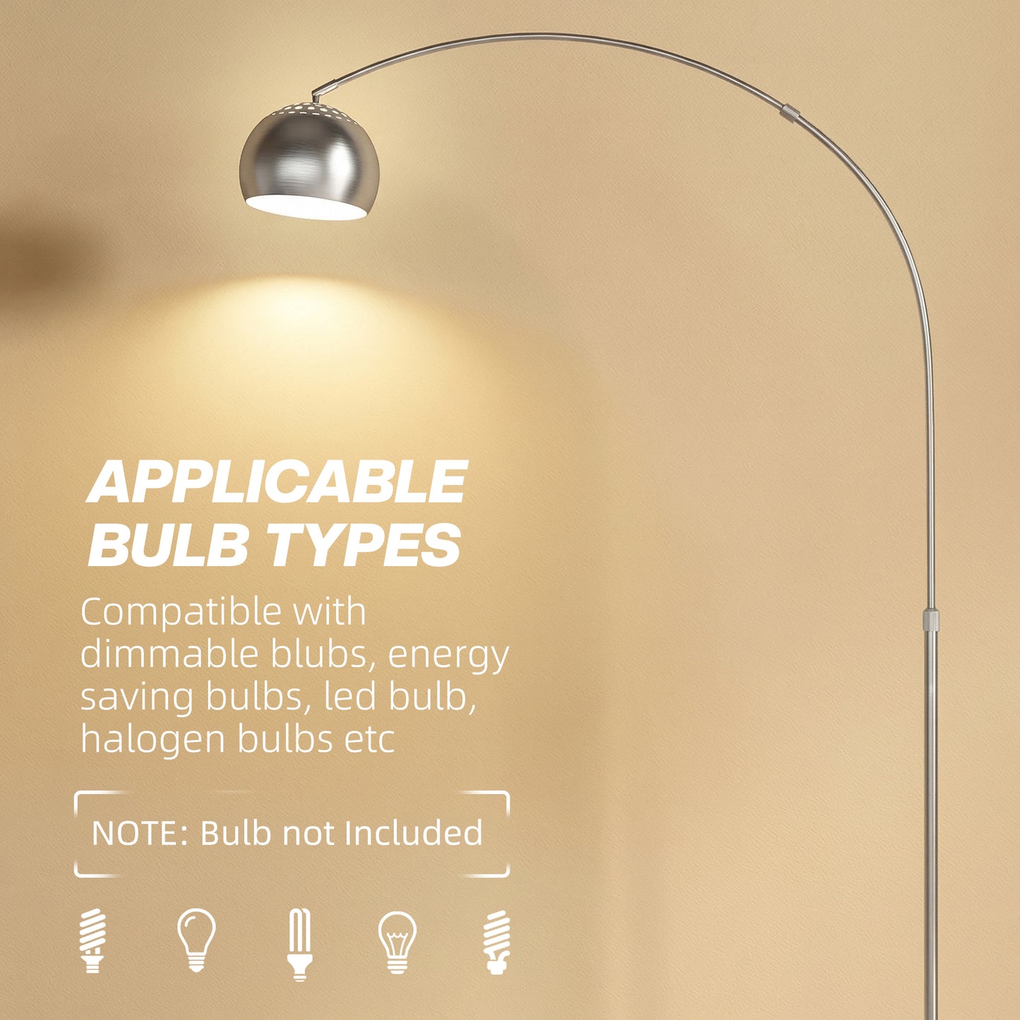 Arc Floor Lamp for Living Room, Free Standing Tall Lamp, Silver Tone