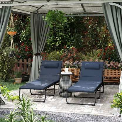 Folding Sun Loungers Set of 2, Reclining Sun Bed, Dark Blue