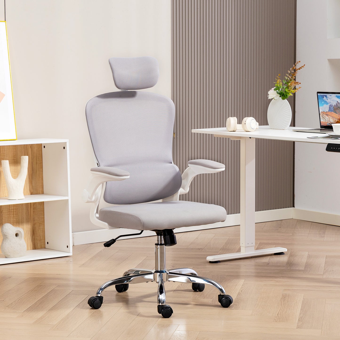 High Back Mesh Computer Desk Chair with Lumbar Support, Grey