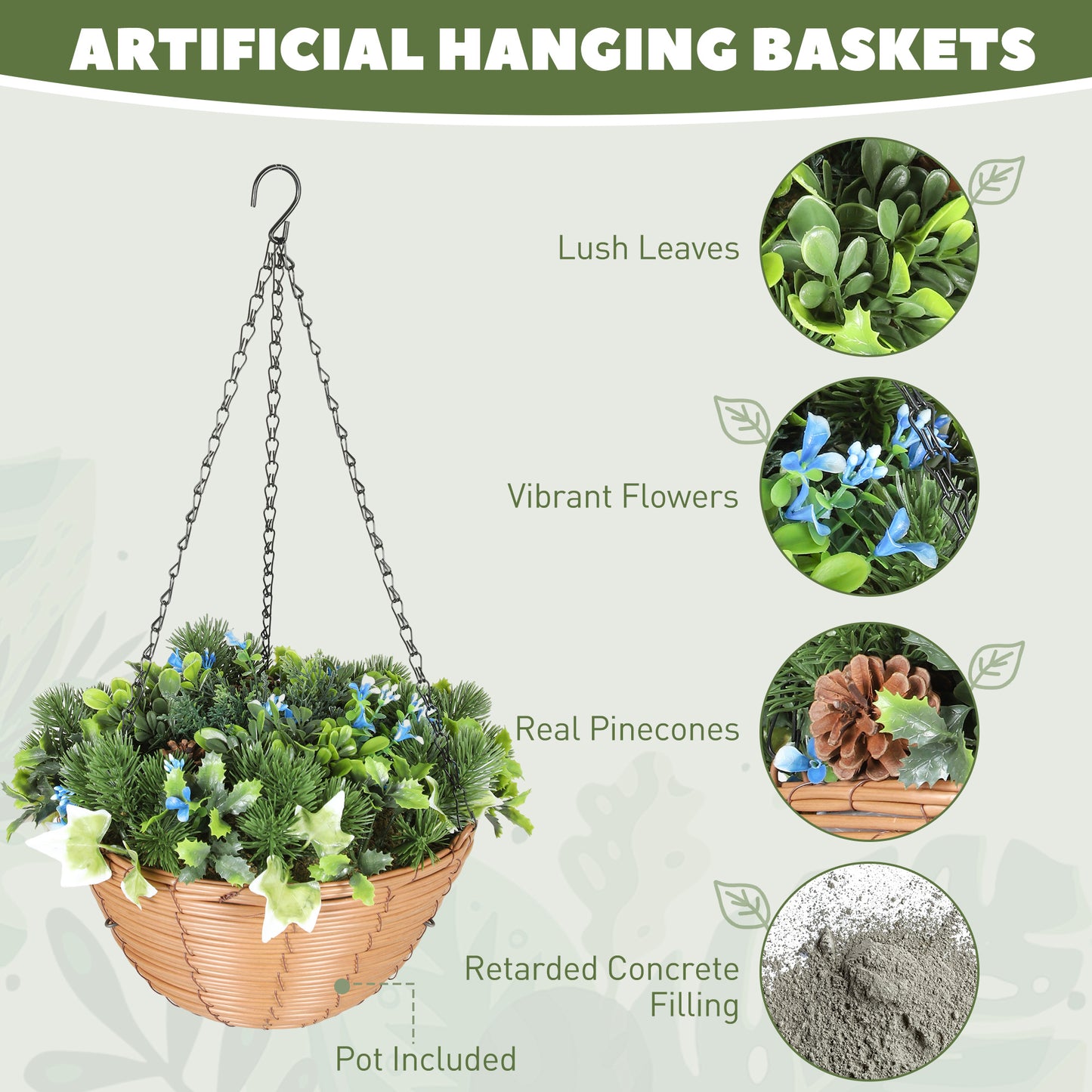 Artificial Flowers in Basket Set of 2 with PE Leaves and 18 Flowers