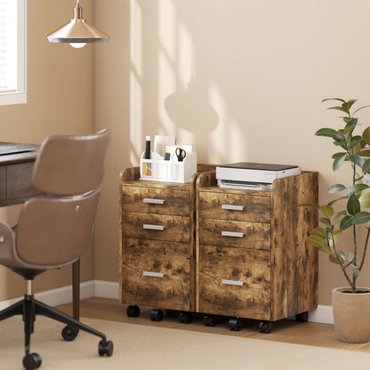 Mobile Filing Cabinet, File Cabinet with 3 Drawers, Rustic Brown