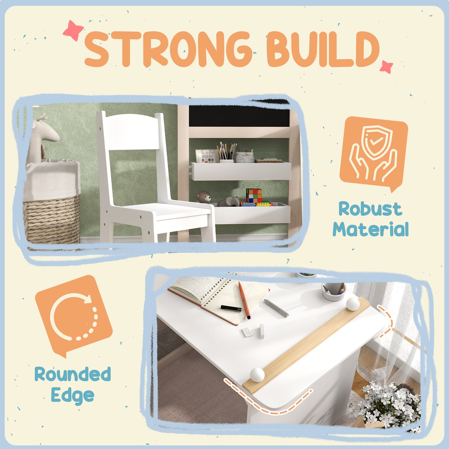 3 in 1 Kids Table and Chair Set with Whiteboard and Blackboard