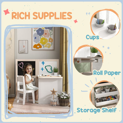 3 in 1 Kids Table and Chair Set with Whiteboard and Blackboard