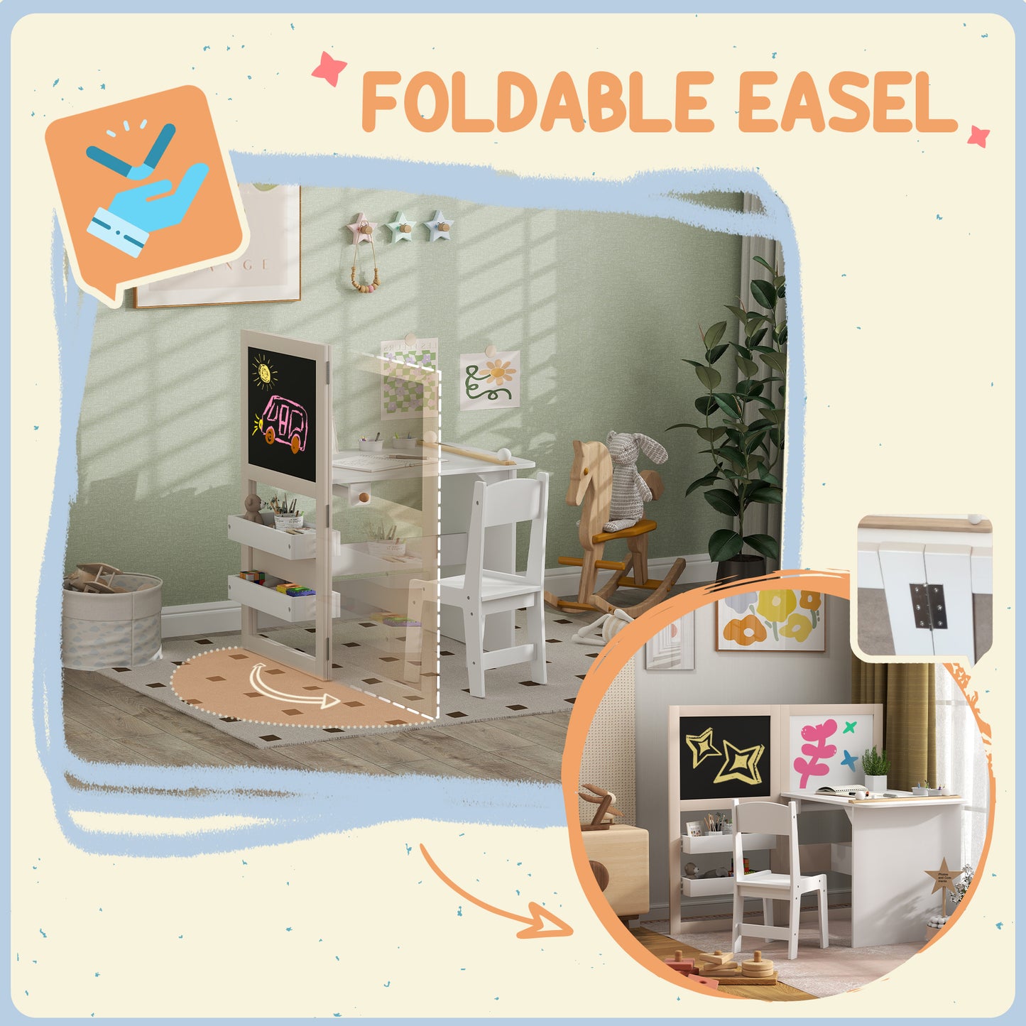 3 in 1 Kids Table and Chair Set with Whiteboard and Blackboard