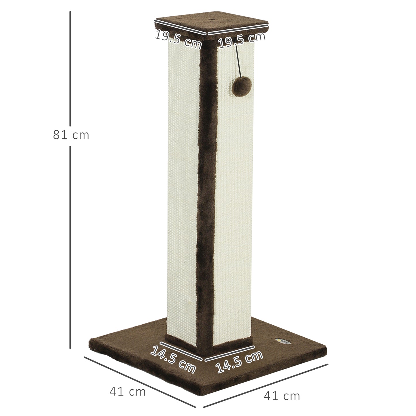81cm Cat Scratching Post w/ Sisal Rope, Hanging Ball Soft Plush Brown