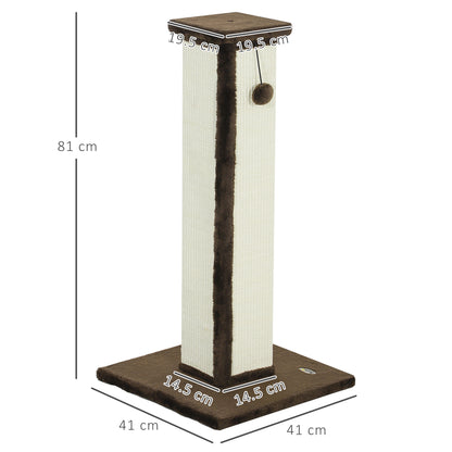 81cm Cat Scratching Post w/ Sisal Rope, Hanging Ball Soft Plush Brown