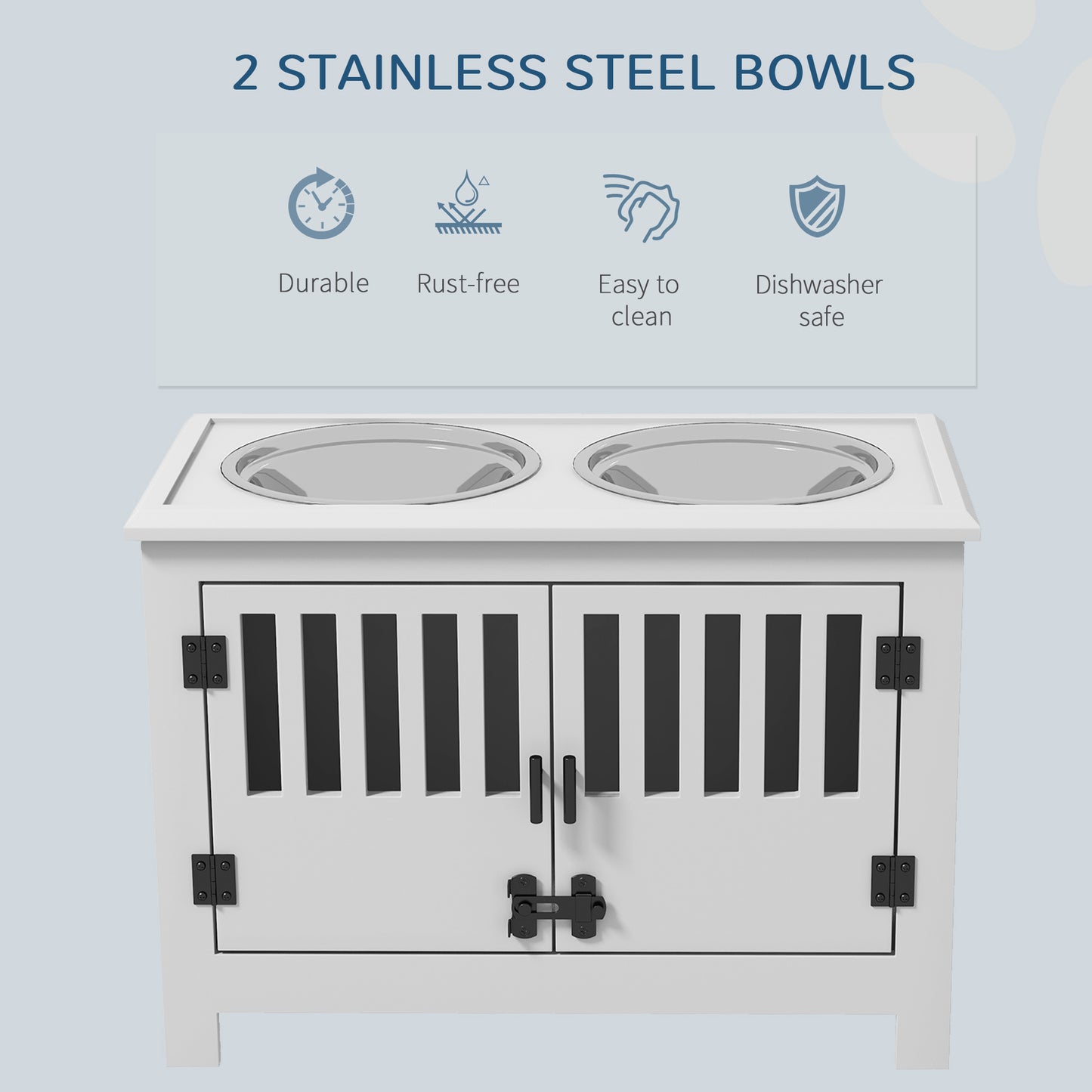 Raised Dog Bowls for Large Dogs Feeding Station w/ Stand, Storage - White