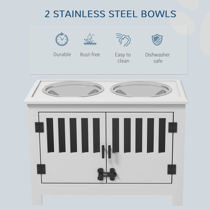 Raised Dog Bowls for Large Dogs Feeding Station w/ Stand, Storage - White