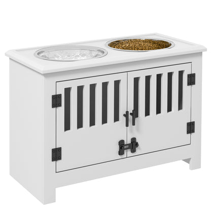 Raised Dog Bowls for Large Dogs Feeding Station w/ Stand, Storage - White
