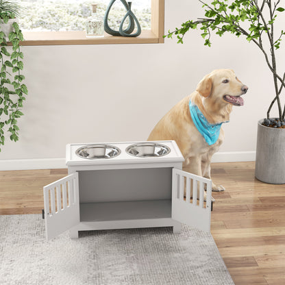 Raised Dog Bowls for Large Dogs Feeding Station w/ Stand, Storage - White