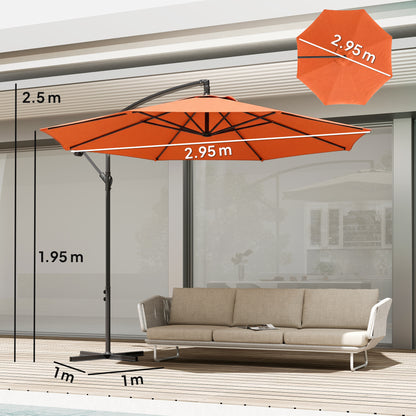 3(m) Garden Banana Parasol Cantilever Umbrella w/ Base, Orange