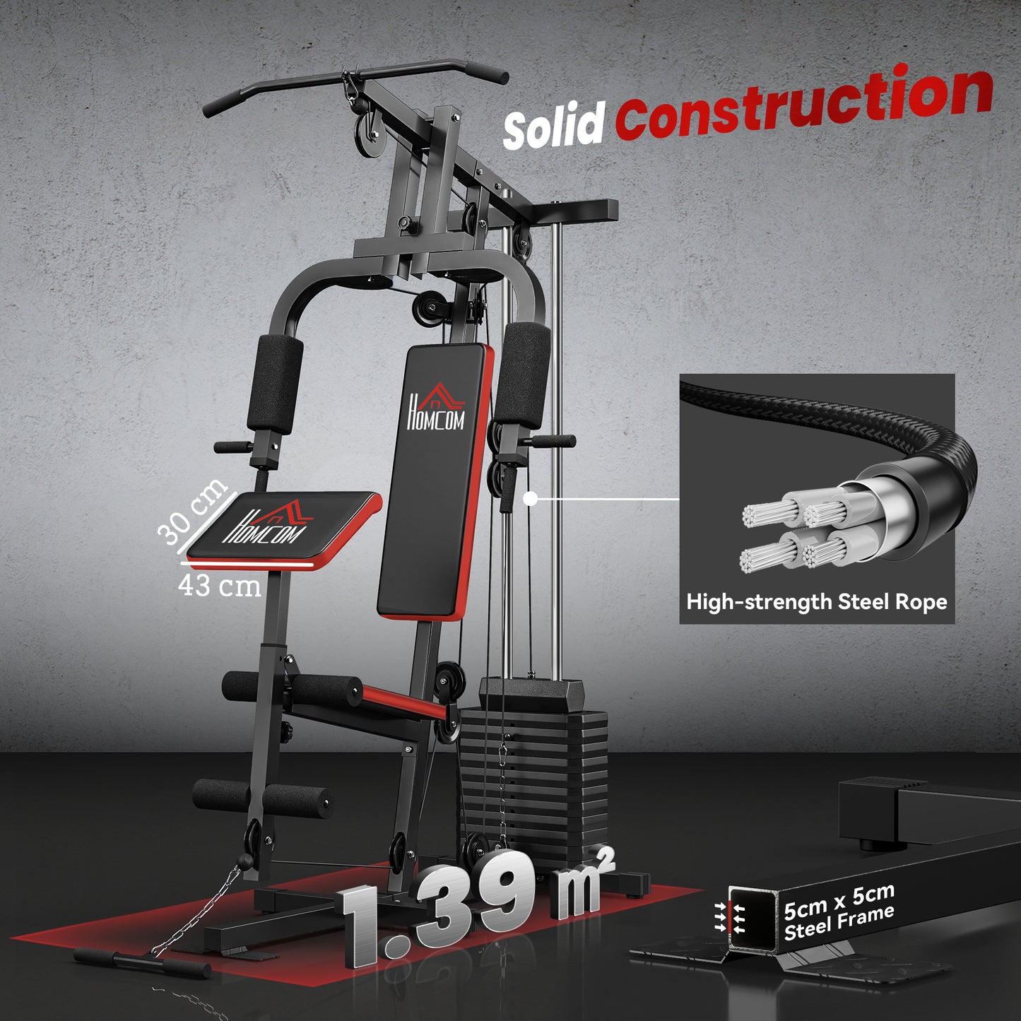 Multi Home Gym Machine with 65kg Weights for Strength Training Black