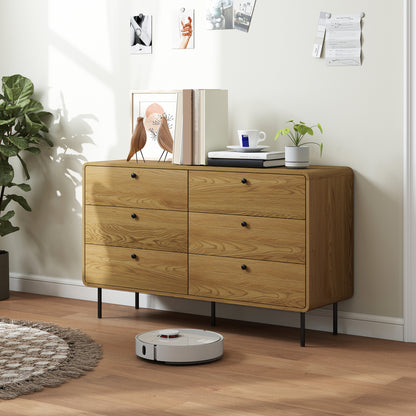 Chest of Drawers for Bedroom, Modern 6 Drawer Dresser, Oak
