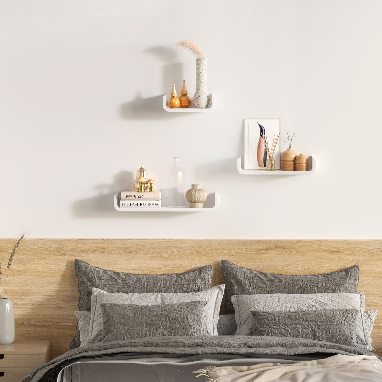 U Shaped Shelf Set Floating Wall Mounted White Hanging 3pc Display