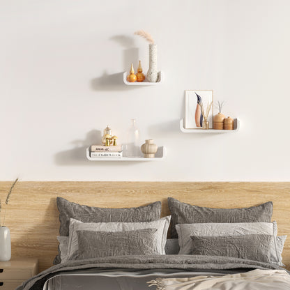 U Shaped Shelf Set Floating Wall Mounted White Hanging 3pc Display