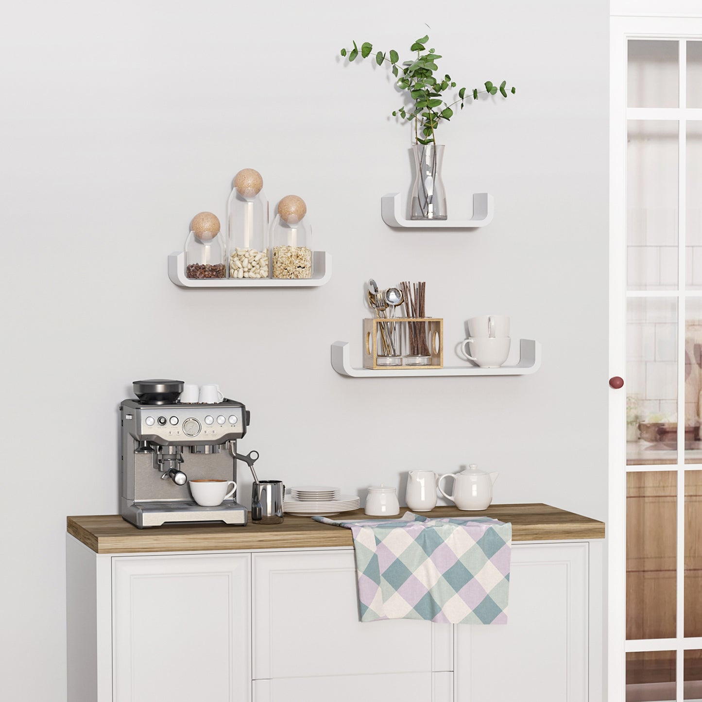 U Shaped Shelf Set Floating Wall Mounted White Hanging 3pc Display