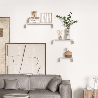 U Shaped Shelf Set Floating Wall Mounted White Hanging 3pc Display