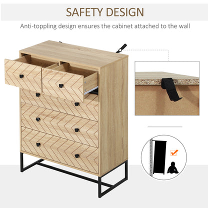 Chest Of 5 Drawers Storage Unit Unique Zigzag Design Anti Tip & Top