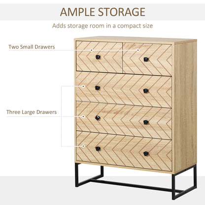 Chest Of 5 Drawers Storage Unit Unique Zigzag Design Anti Tip & Top