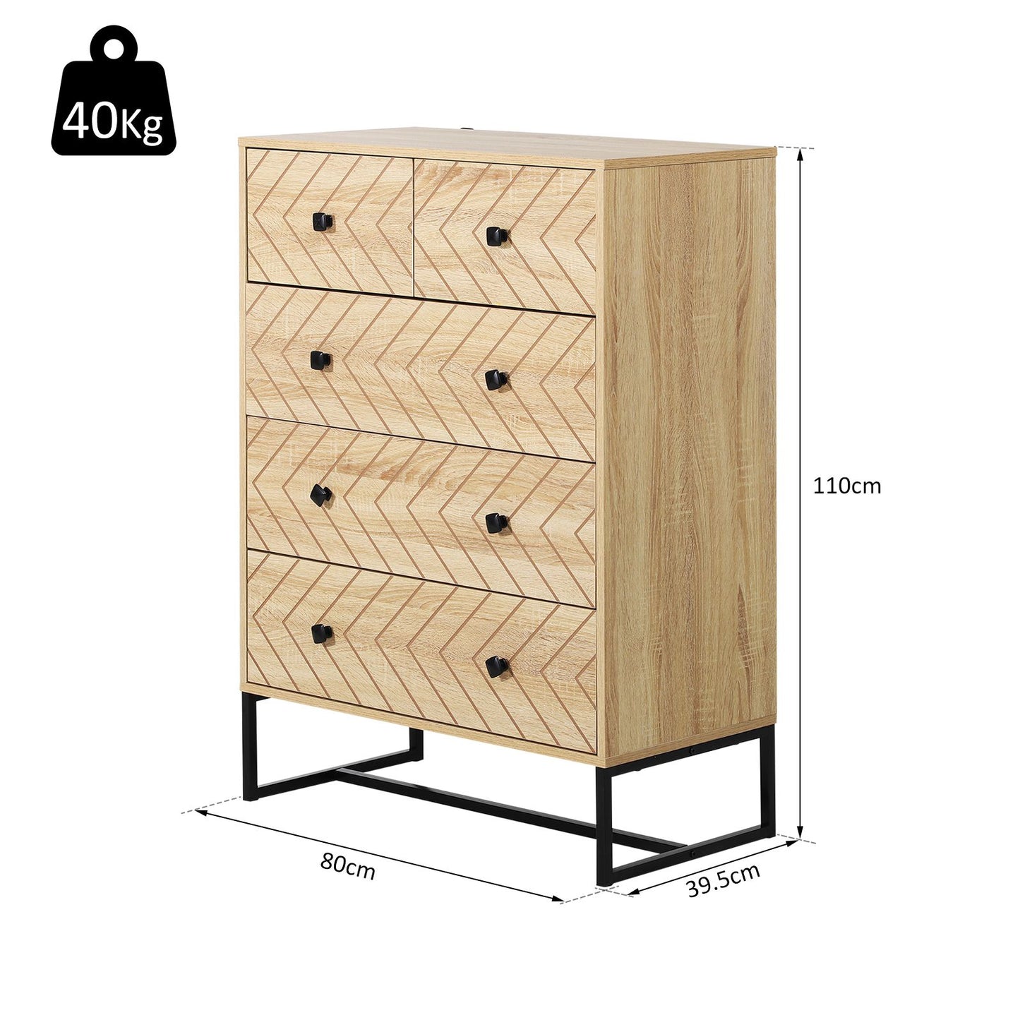 Chest Of 5 Drawers Storage Unit Unique Zigzag Design Anti Tip & Top