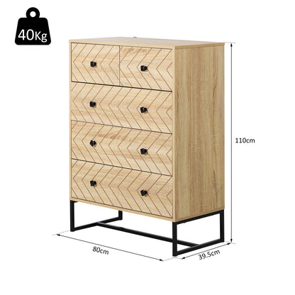 Chest Of 5 Drawers Storage Unit Unique Zigzag Design Anti Tip & Top