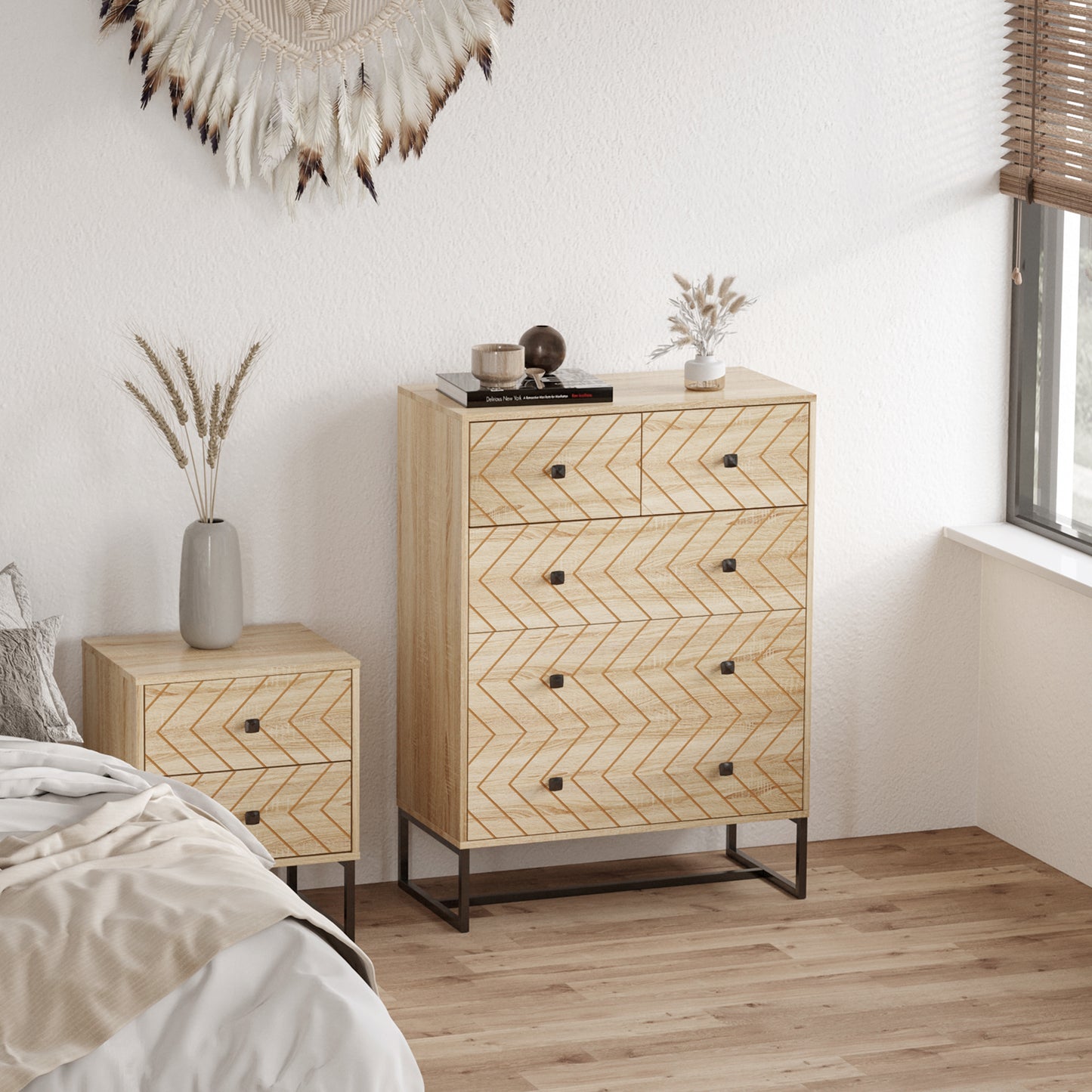 Chest Of 5 Drawers Storage Unit Unique Zigzag Design Anti Tip & Top