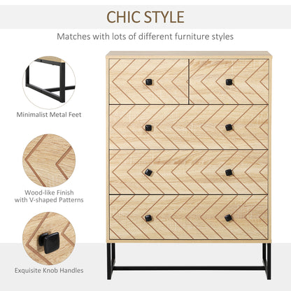Chest Of 5 Drawers Storage Unit Unique Zigzag Design Anti Tip & Top