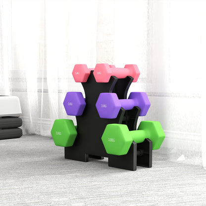 Hex Dumbbells Set with Dumbbell Rack,  2 x 1kg, 2 x 2kg, 2 x 3kg